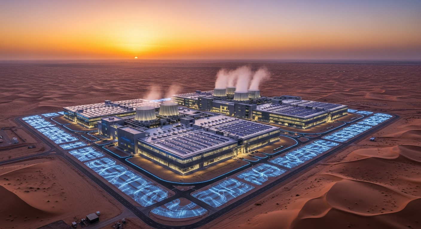 Digital Infrastructure Saudi Arabia - modern data center with solar panels in Saudi desert